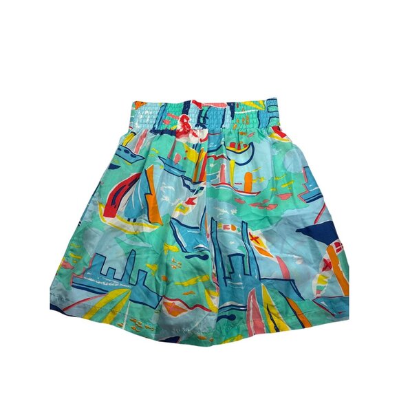 Oscar De La Renta Expressions Womens Silk Shorts Colorful Sailboat Print Elastic - Picture 4 of 6